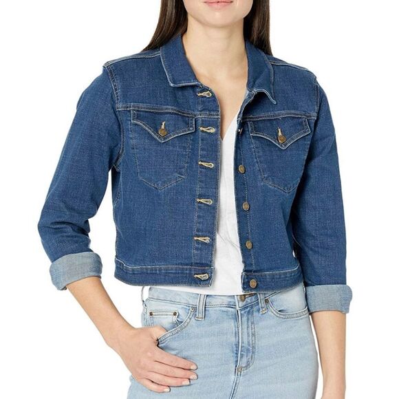 Calvin Klein Medium Wash Cropped Denim Jean Jacket Size Small NWT - Picture 1 of 10